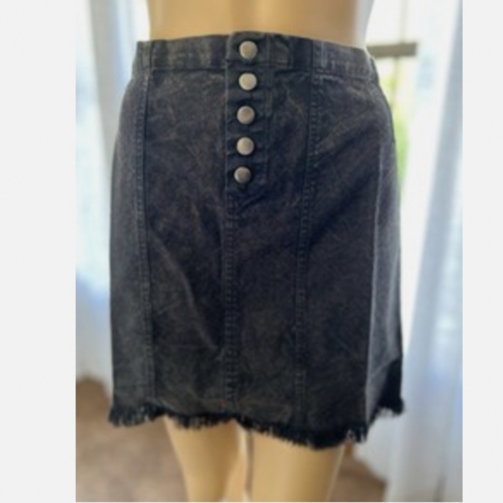 Chaser Black Canvas Button Front Fray Edge Mini Skirt Stretch Large NEW